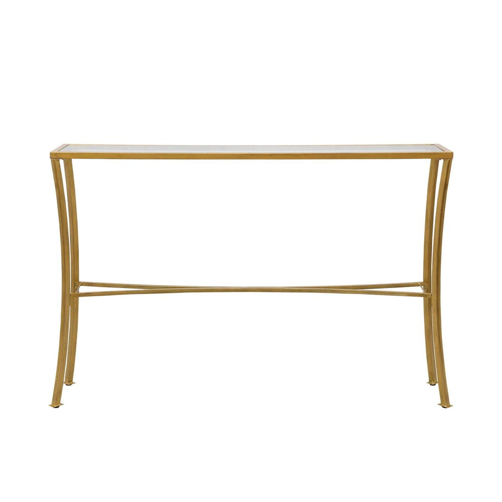 48" Clear and Antiqued Gold Glass and Iron Console Table — view 2