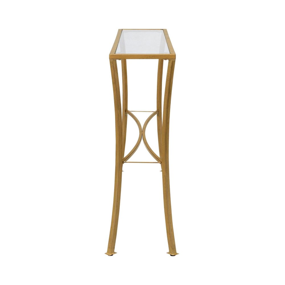 48" Clear and Antiqued Gold Glass and Iron Console Table — view 3