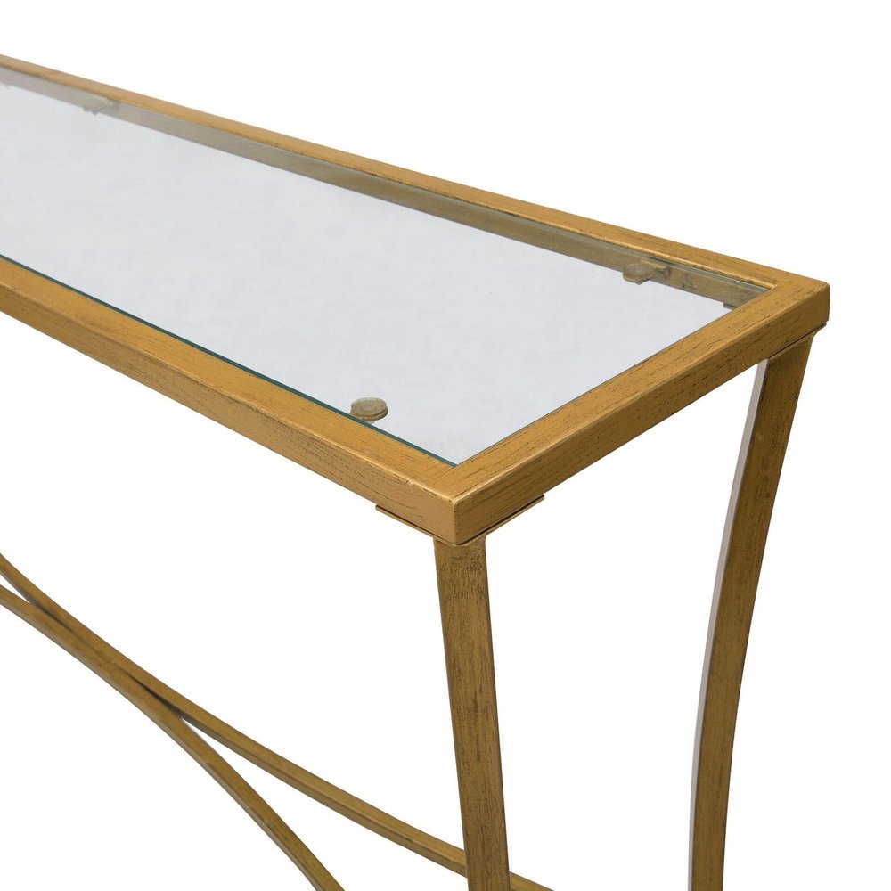 48" Clear and Antiqued Gold Glass and Iron Console Table — view 4