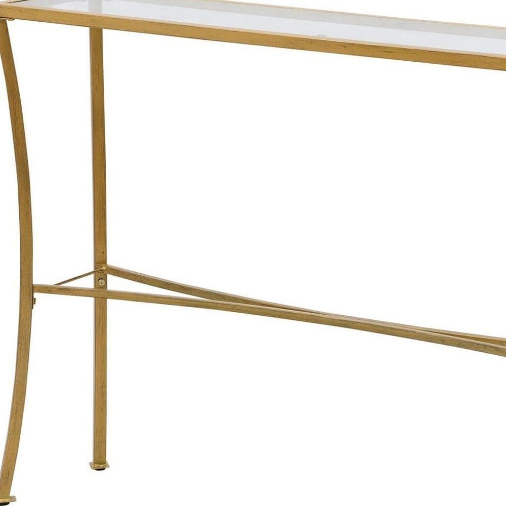 48" Clear and Antiqued Gold Glass and Iron Console Table — view 5