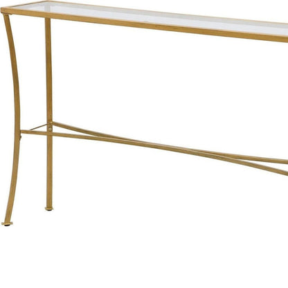 48" Clear and Antiqued Gold Glass and Iron Console Table HomeRoots