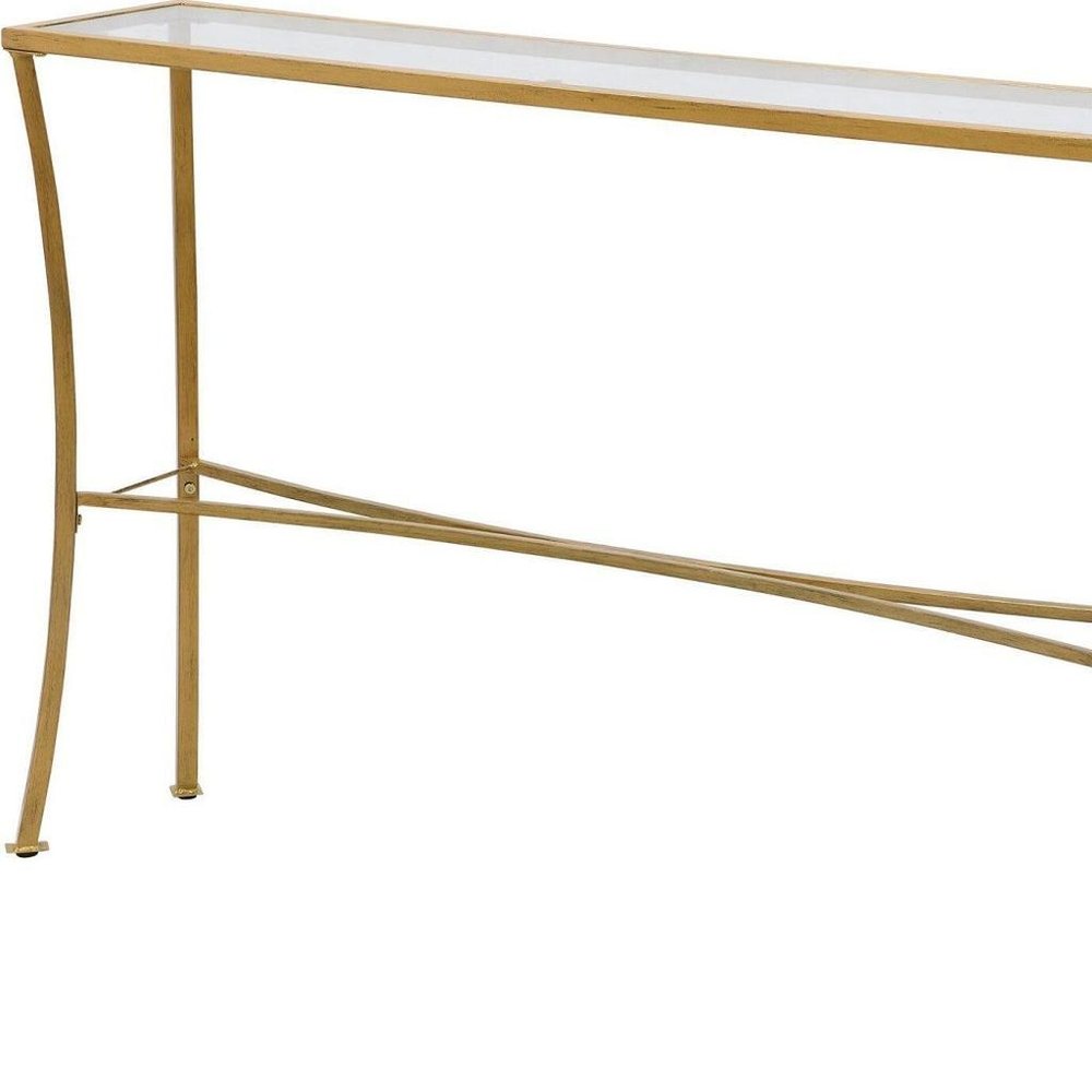 48" Clear and Antiqued Gold Glass and Iron Console Table — view 6