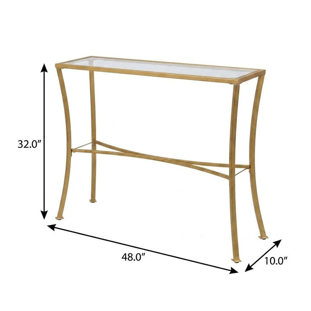48" Clear and Antiqued Gold Glass and Iron Console Table — view 7