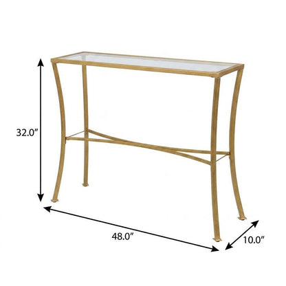 48" Clear and Antiqued Gold Glass and Iron Console Table HomeRoots