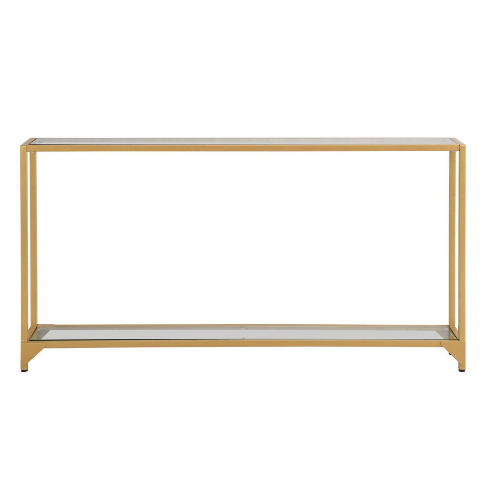 56" Clear and Gold Glass and Iron Console Table With Shelf HomeRoots