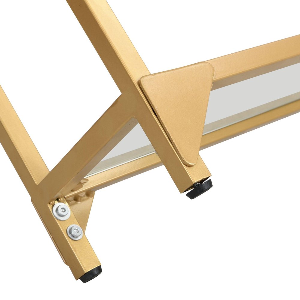56" Clear and Gold Glass and Iron Console Table With Shelf — view 4