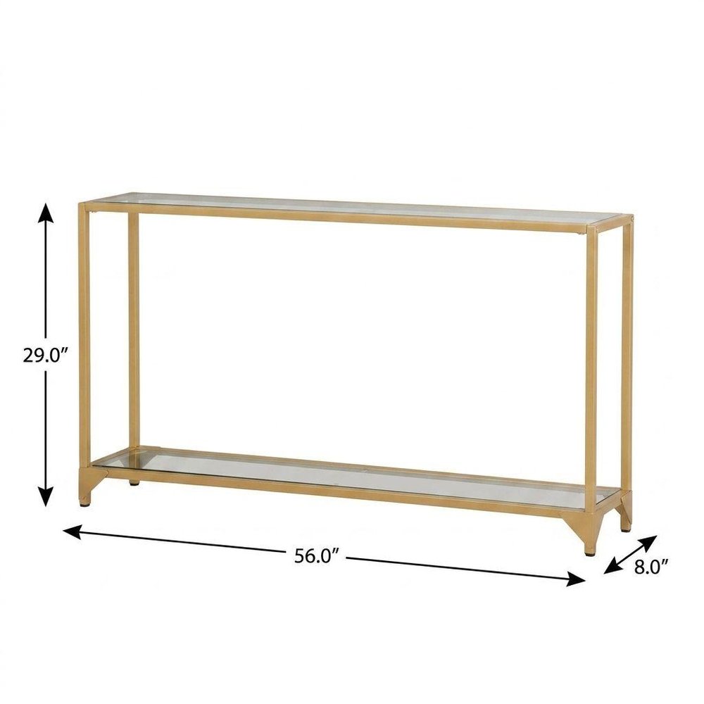 56" Clear and Gold Glass and Iron Console Table With Shelf — view 5