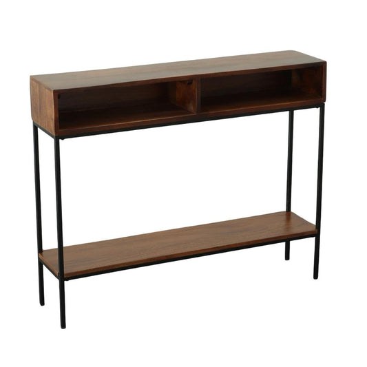 42" Chestnut and Black Solid Wood and Iron Console Table With Shelf HomeRoots