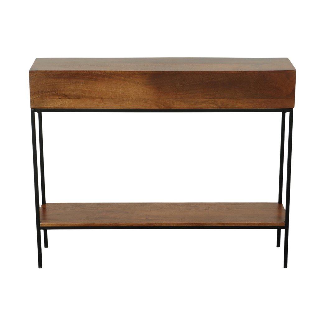 42" Chestnut and Black Solid Wood and Iron Console Table With Shelf — view 3