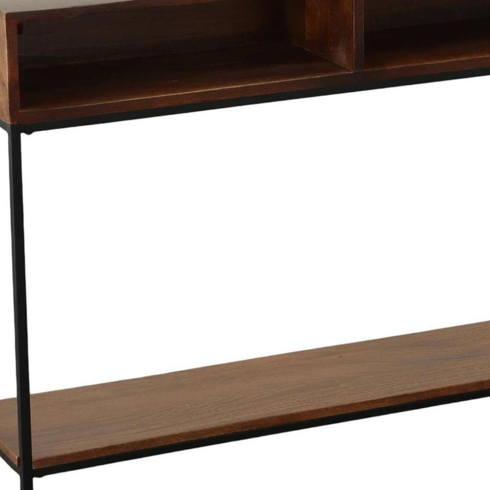 42" Chestnut and Black Solid Wood and Iron Console Table With Shelf — view 5