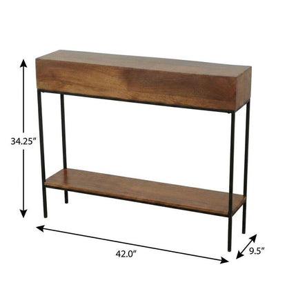 42" Chestnut and Black Solid Wood and Iron Console Table With Shelf HomeRoots