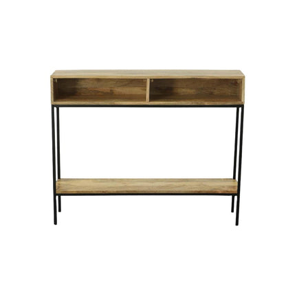 42" Natural and Black Solid Wood and Iron Console Table With Shelf HomeRoots