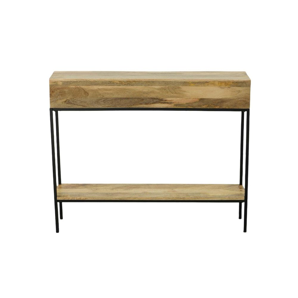 42" Natural and Black Solid Wood and Iron Console Table With Shelf HomeRoots