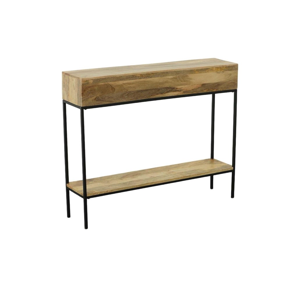 42" Natural and Black Solid Wood and Iron Console Table With Shelf HomeRoots