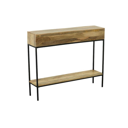 42" Natural and Black Solid Wood and Iron Console Table With Shelf HomeRoots
