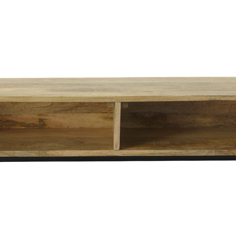 42" Natural and Black Solid Wood and Iron Console Table With Shelf — view 5