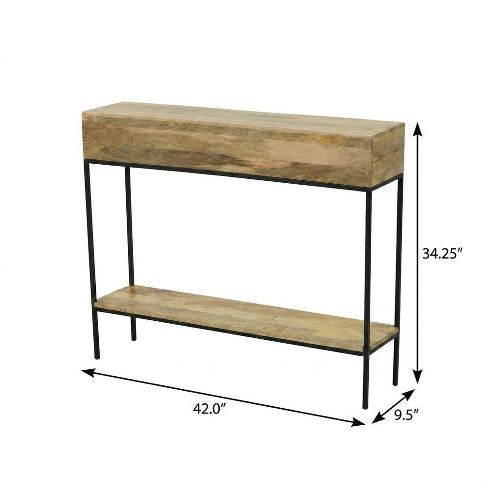 42" Natural and Black Solid Wood and Iron Console Table With Shelf HomeRoots