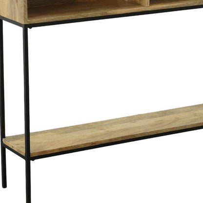 42" Natural and Black Solid Wood and Iron Console Table With Shelf HomeRoots