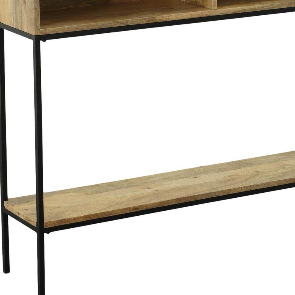 42" Natural and Black Solid Wood and Iron Console Table With Shelf — view 6