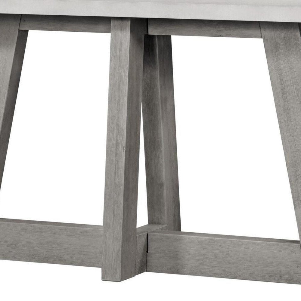 57" White and Gray Concrete and Solid Wood Trestle Console Table HomeRoots