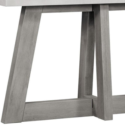57" White and Gray Concrete and Solid Wood Trestle Console Table HomeRoots