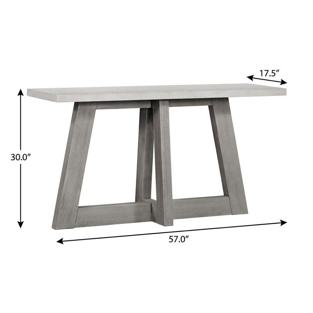 57" White and Gray Concrete and Solid Wood Trestle Console Table HomeRoots
