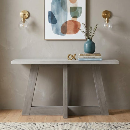 57" White and Gray Concrete and Solid Wood Trestle Console Table HomeRoots