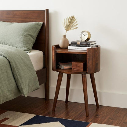 22" Chestnut Solid Wood Round Nightstand HomeRoots