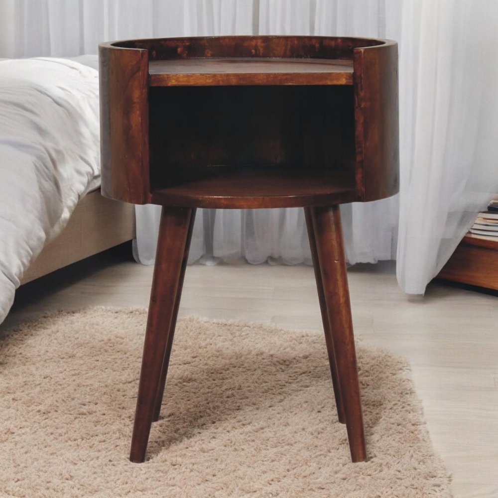 22" Chestnut Solid Wood Round Nightstand — view 1