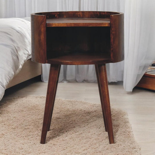 22" Chestnut Solid Wood Round Nightstand