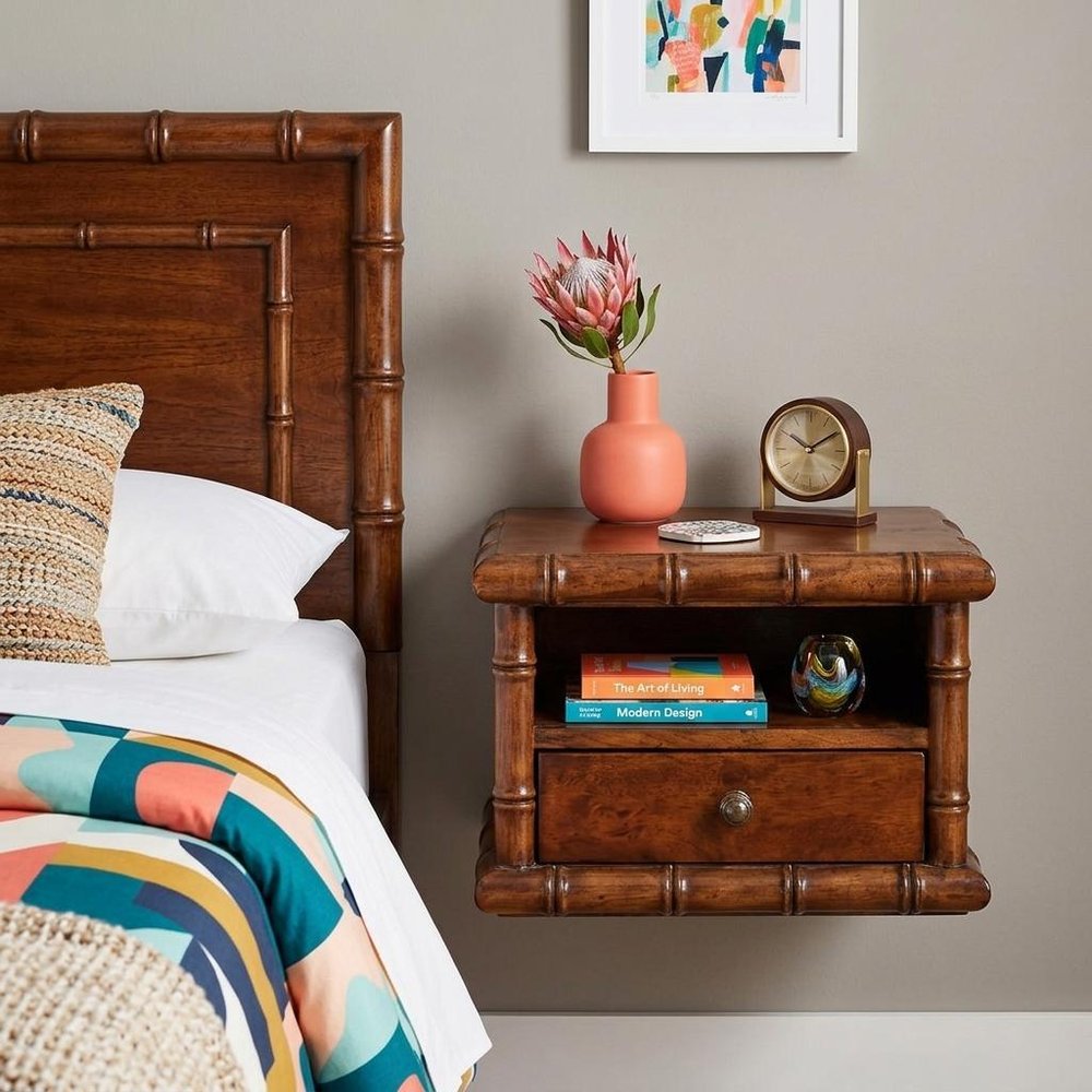 17" Chestnut Solid Wood Spindle One Drawer Floating Nightstand — view 9