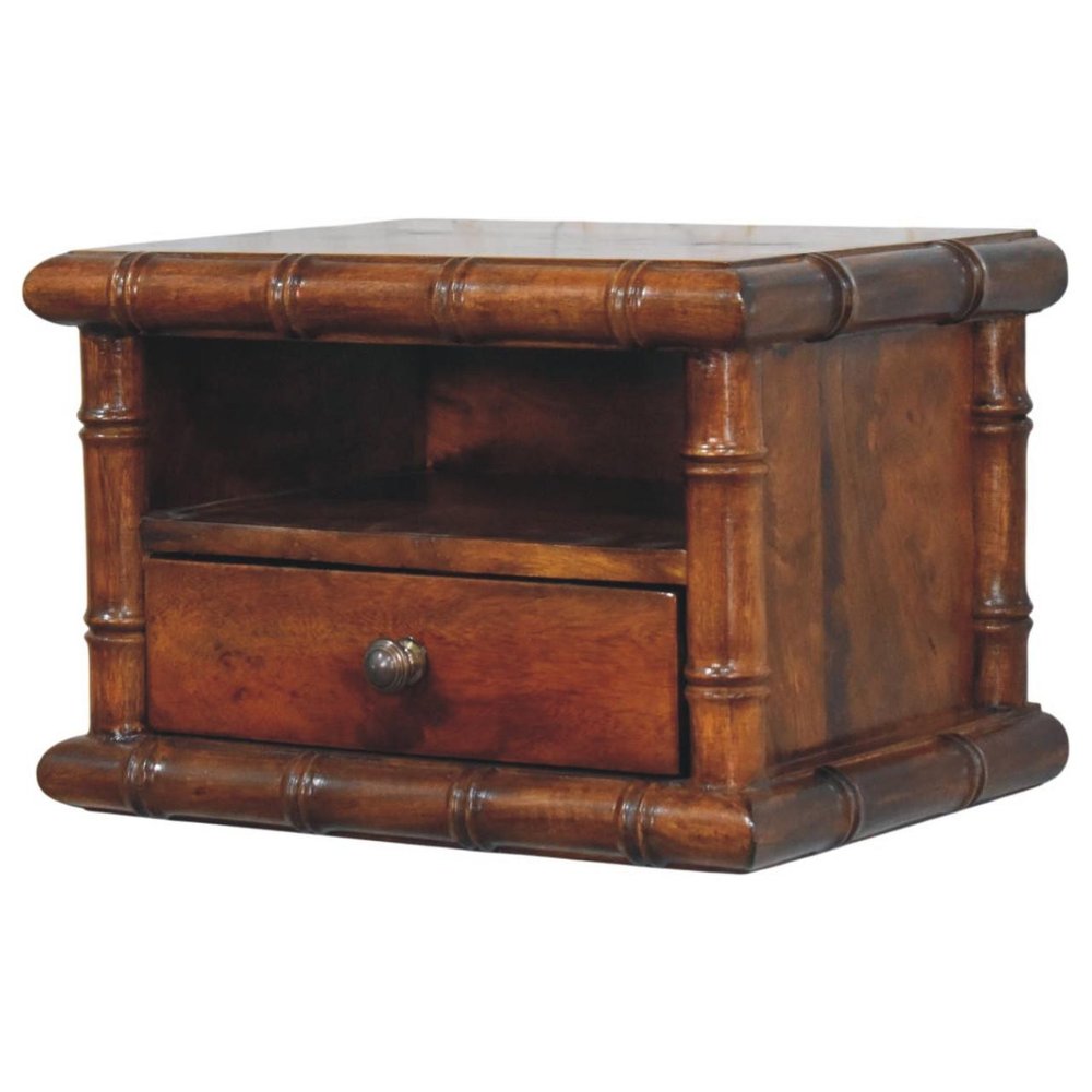 17" Chestnut Solid Wood Spindle One Drawer Floating Nightstand — view 3