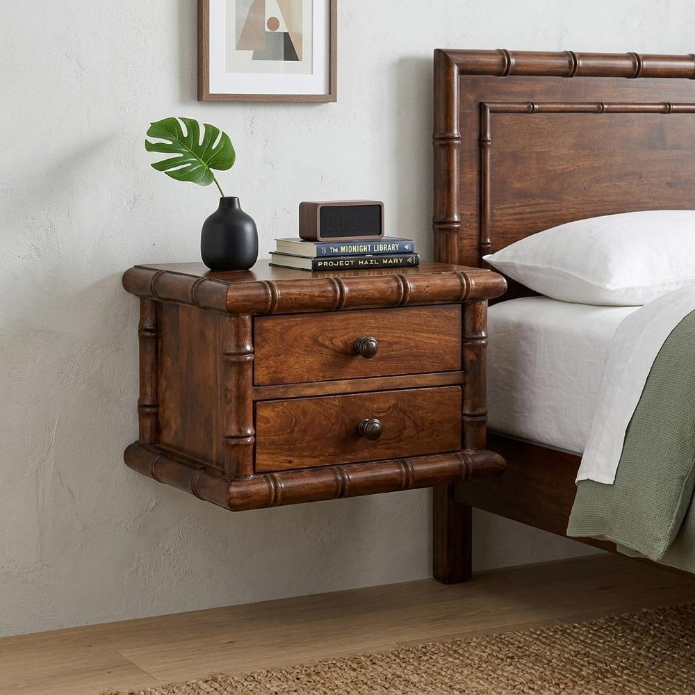 17" Chestnut Solid Wood Spindle Two Drawer Floating Nightstand HomeRoots