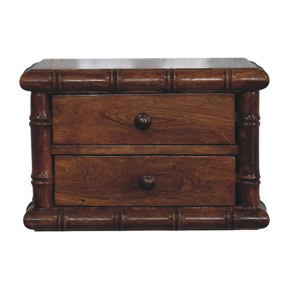 17" Chestnut Solid Wood Spindle Two Drawer Floating Nightstand — view 1