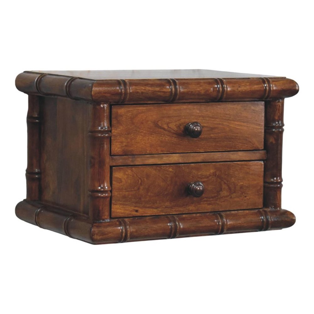 17" Chestnut Solid Wood Spindle Two Drawer Floating Nightstand HomeRoots
