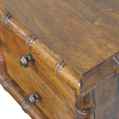 17" Chestnut Solid Wood Spindle Two Drawer Floating Nightstand