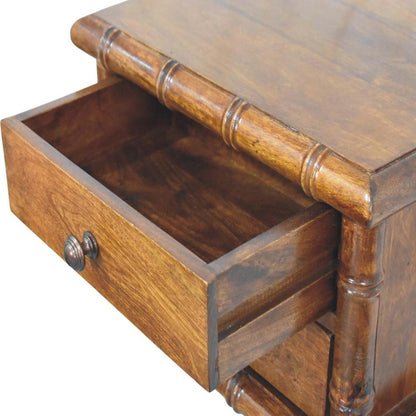 17" Chestnut Solid Wood Spindle Two Drawer Floating Nightstand