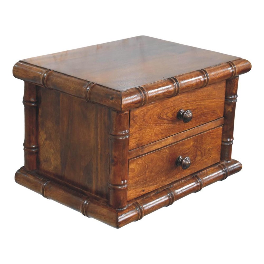 17" Chestnut Solid Wood Spindle Two Drawer Floating Nightstand — view 7