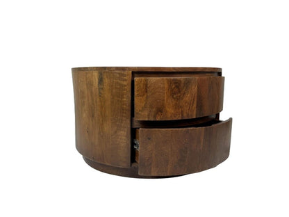 30" Chestnut Solid Wood Round Solid Drum Coffee Table With Two Drawers HomeRoots
