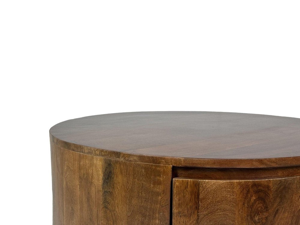 30" Chestnut Solid Wood Round Solid Drum Coffee Table With Two Drawers HomeRoots