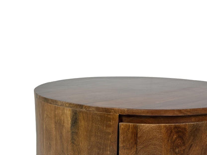 30" Chestnut Solid Wood Round Solid Drum Coffee Table With Two Drawers HomeRoots
