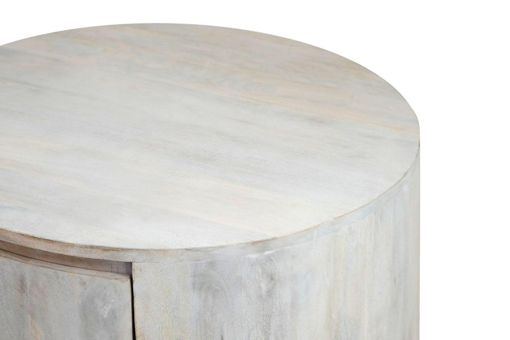 30" White Solid Wood Round Distressed Solid Drum Coffee Table With Two Drawers HomeRoots