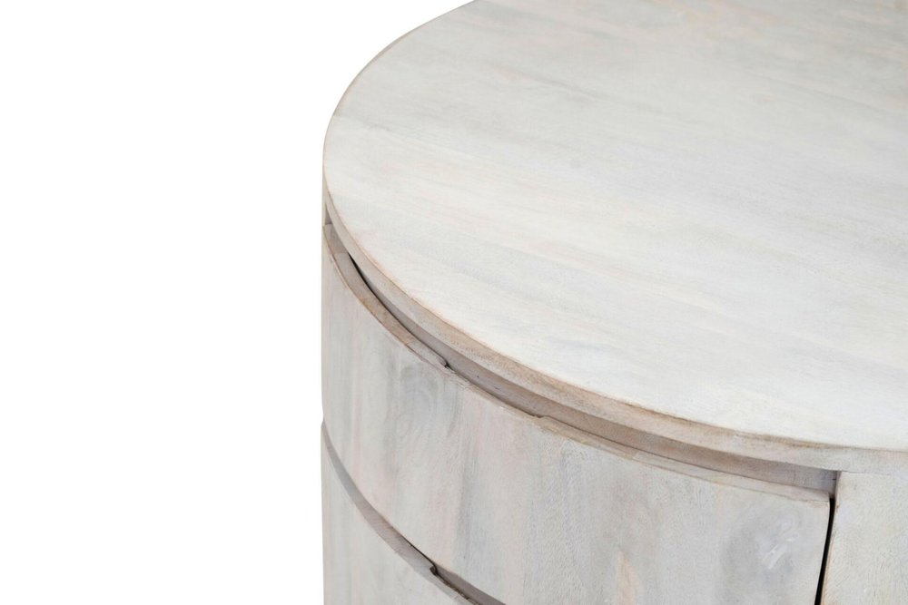 30" White Solid Wood Round Distressed Solid Drum Coffee Table With Two Drawers — view 7