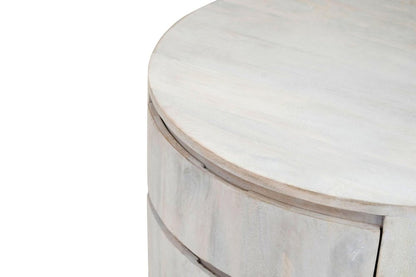 30" White Solid Wood Round Distressed Solid Drum Coffee Table With Two Drawers HomeRoots