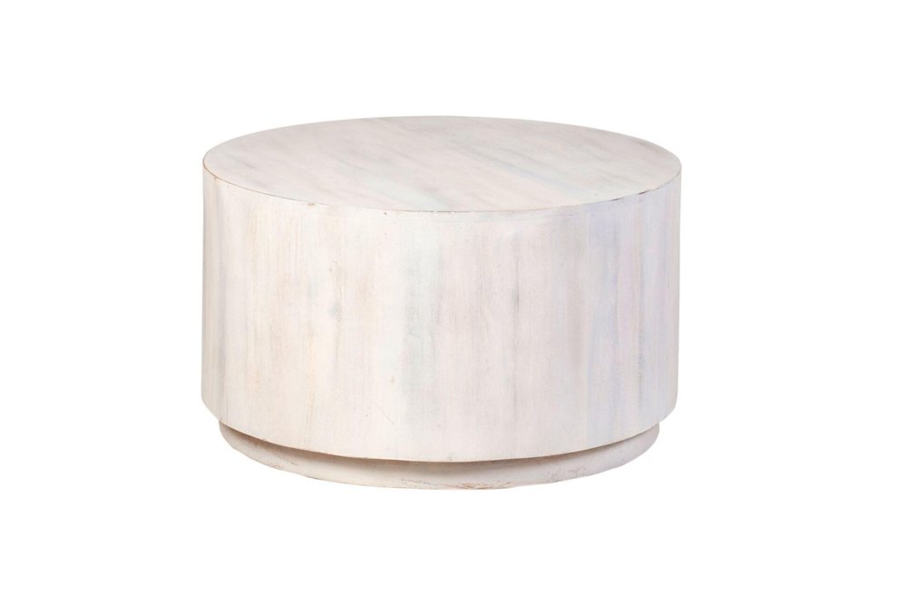 30" White Solid Wood Round Distressed Drum Coffee Table HomeRoots