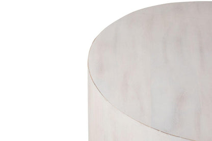 30" White Solid Wood Round Distressed Drum Coffee Table