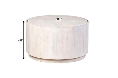 30" White Solid Wood Round Distressed Drum Coffee Table HomeRoots