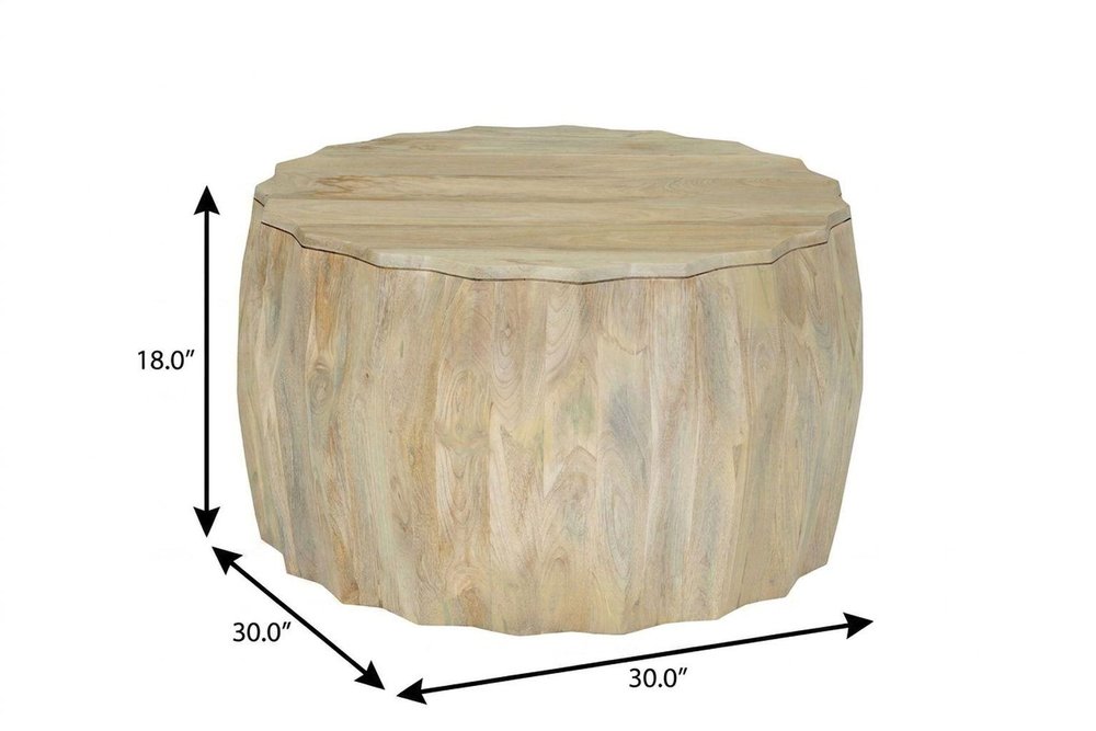 30" Natural Solid Wood Round Drum Coffee Table HomeRoots