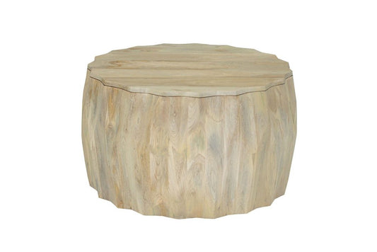 30" Natural Solid Wood Round Drum Coffee Table