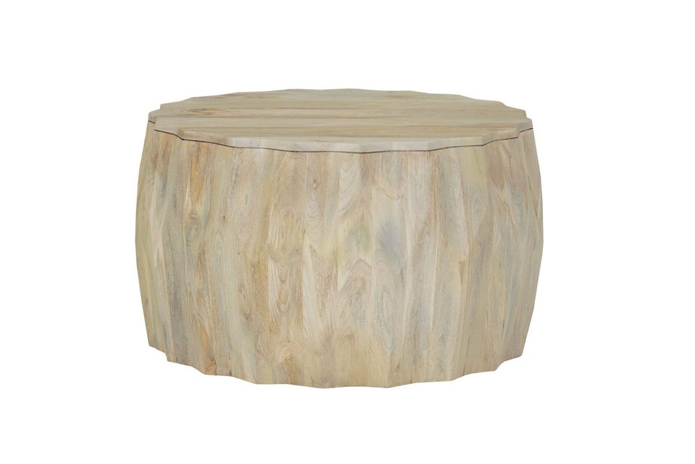 30" Natural Solid Wood Round Drum Coffee Table — view 3